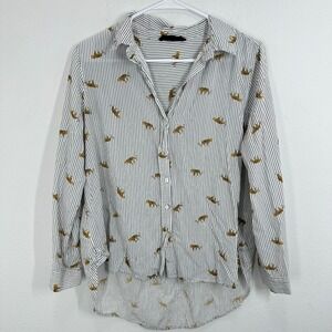 Jane‎ + Delancey Women's Striped Jaguar Animal Print Button Down Shirt, Size L